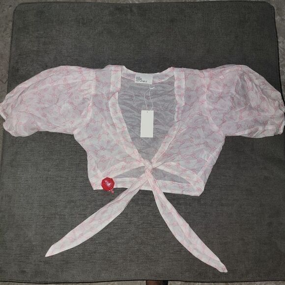 USA Lisa Marie Fernandez Women's White & Pink Wilfred Tie Front Crop Top… - Picture 14 of 16